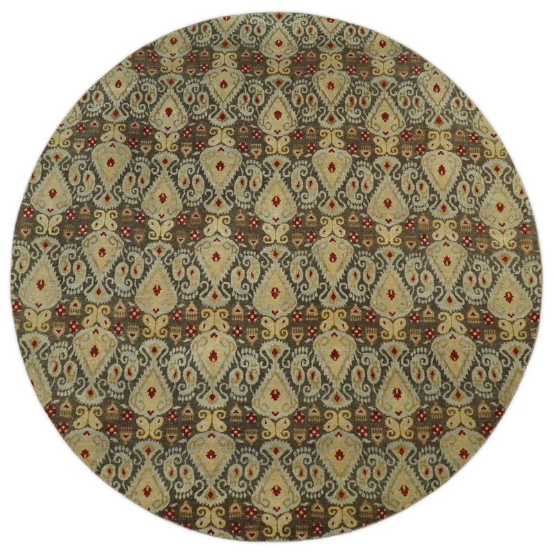 8x8 Round Fine Hand Knotted Brown and Beige Traditional Vintage Persian Style Antique Wool Rug | AGR48 The Rug Decor