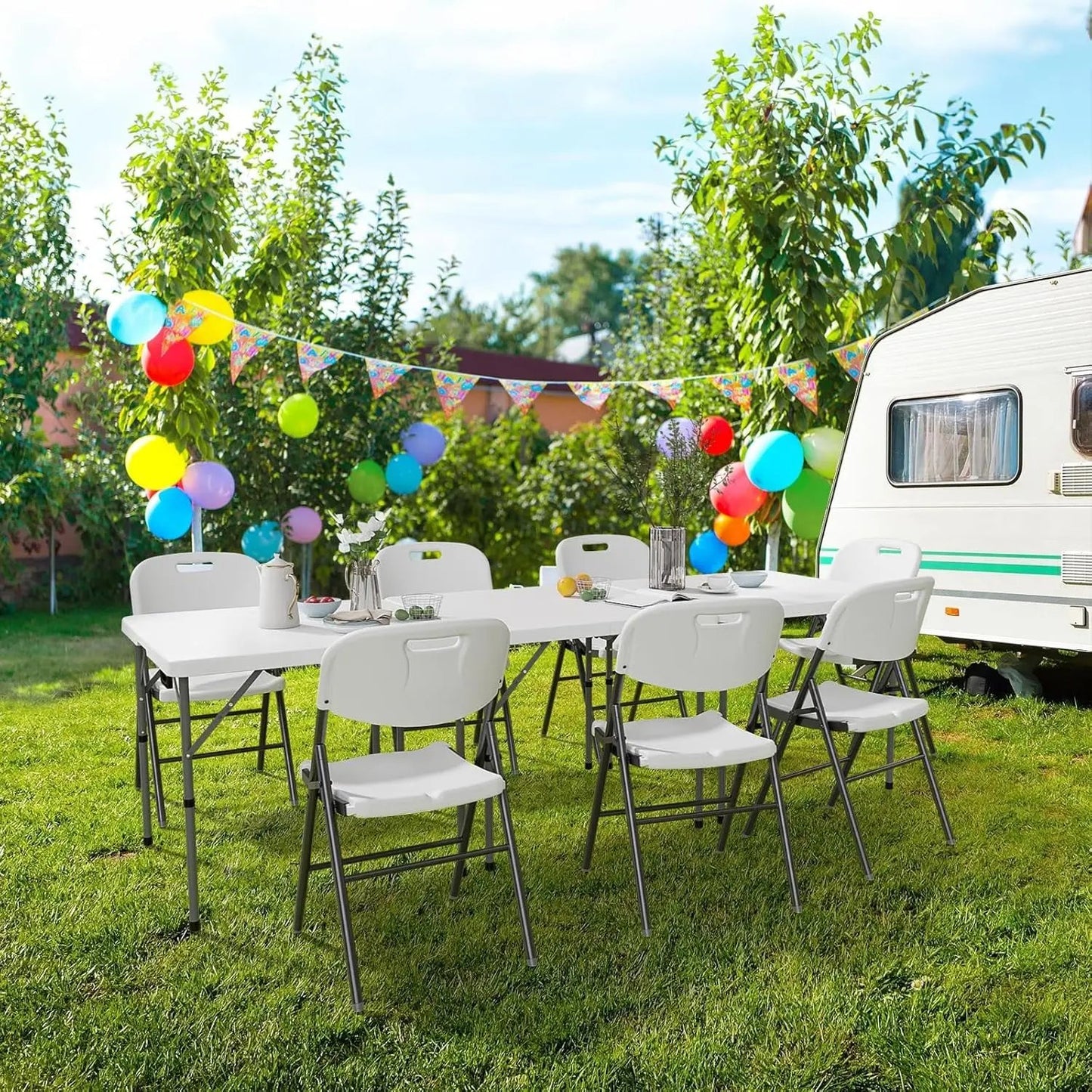 34" Fold in Half Square Table, Bi-Folding Commercial Table, Portable Plastic Dining Card Table for Kitchen or Outdoor Party Wedding Event, White