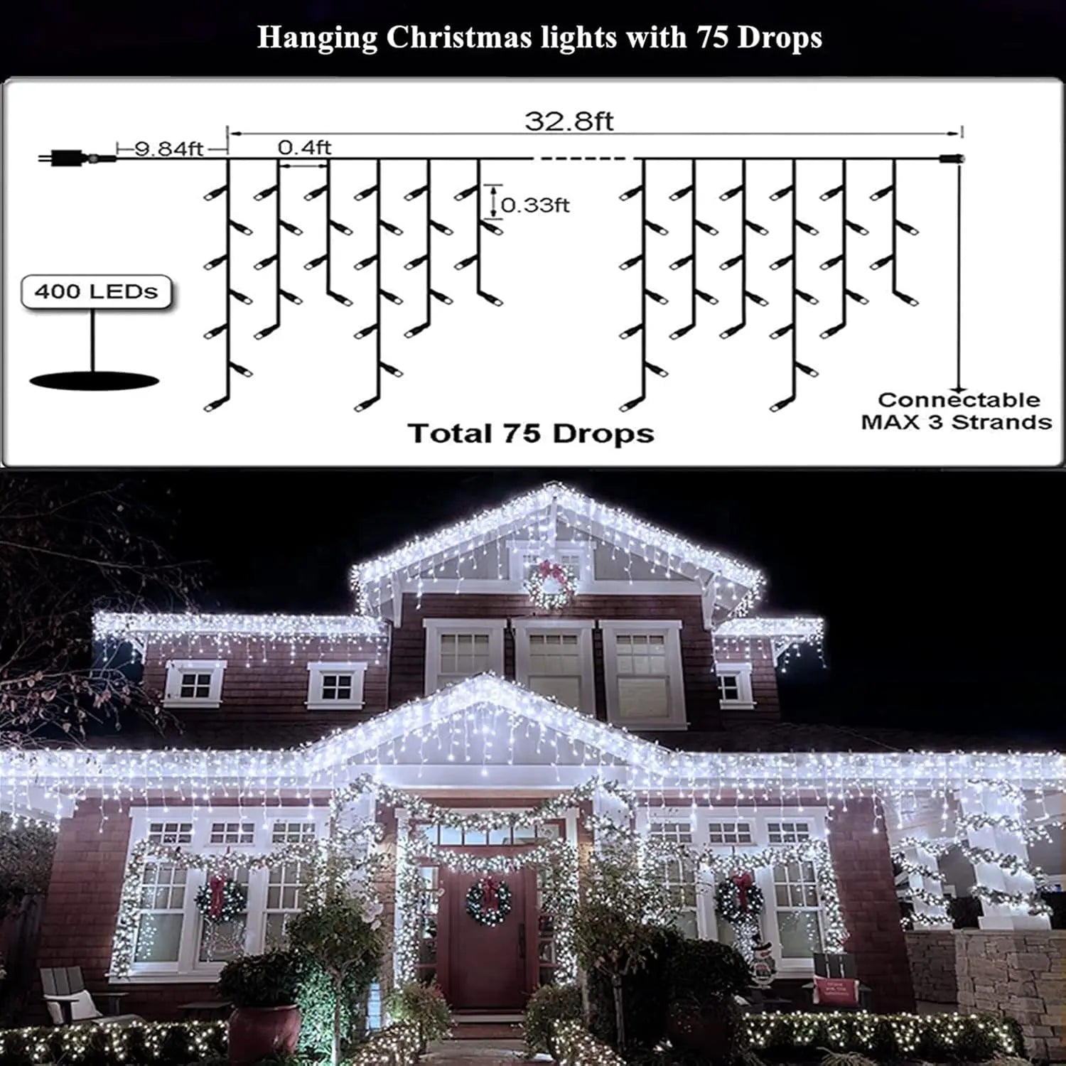 Illuminate Your Holidays with Our 400LED Cool White Outdoor Christmas Lights - Perfect for Every Celebration! 8 Enchanting Modes to Create the Ideal Ambiance!