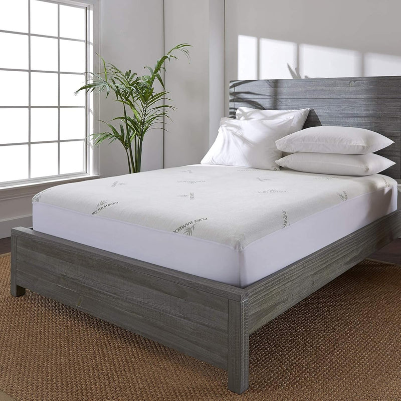 Queen Mattress Protector by , Waterproof - Viscose Derived from Bamboo, Breathable, Noiseless Mattress Cover Protects against Moisture, Spills, Stains (Queen)
