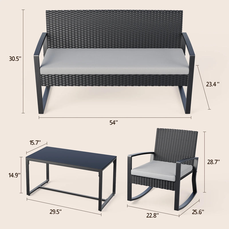Patio Furniture Set, 4-Piece Outdoor Sectional Furniture Set with Coffee Table and Chairs for Conversation & Dining, Gray