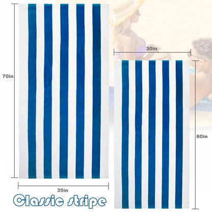 4-Pack Cotton Large Cabana Stripe Beach Towels, Super Absorbent Soft Plush Pool Towel, Bath Towel (Ocean Blue, 30"X60")