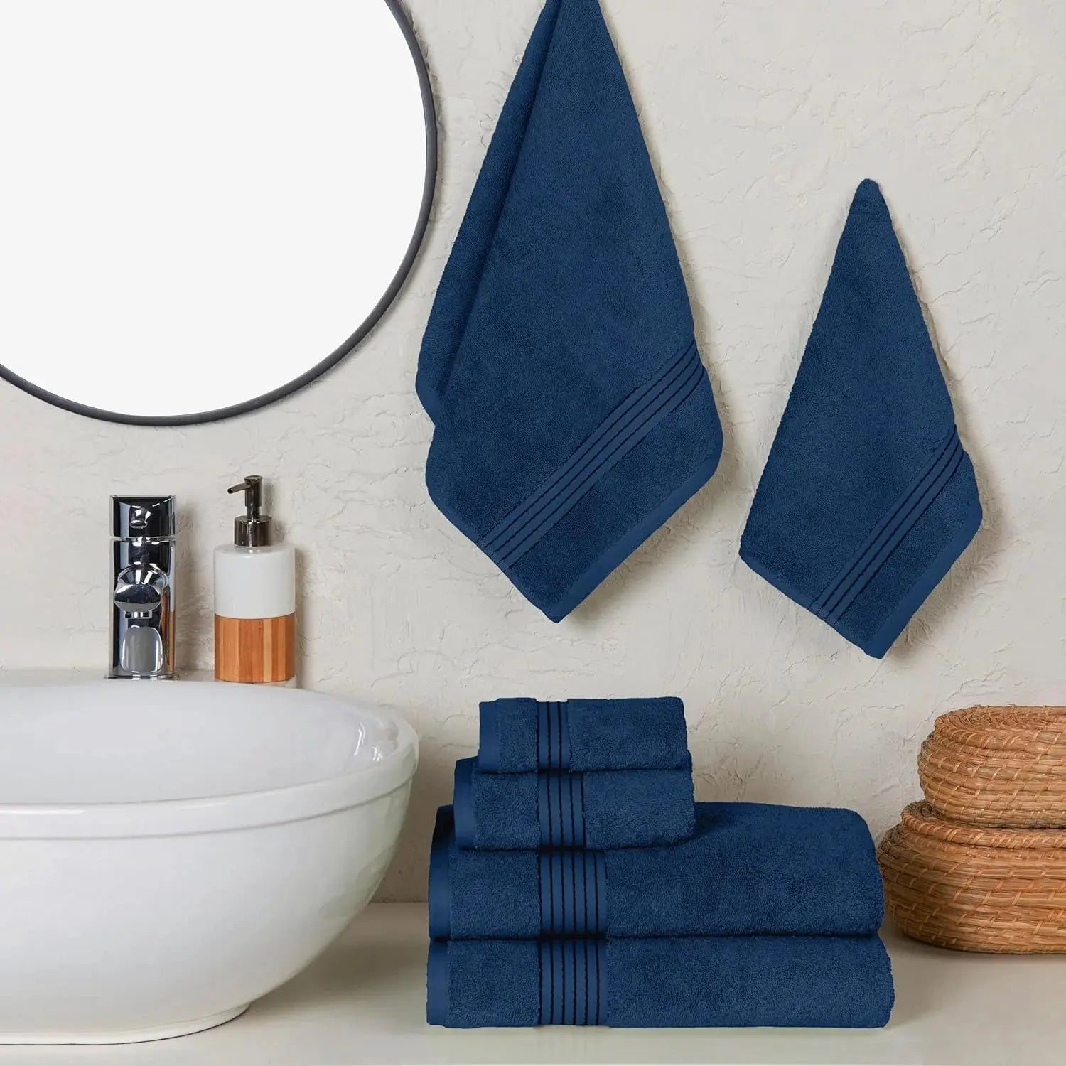 Hotel Quality Turkish Towel Set for Bathroom (6 Pcs Towel Set), Navy