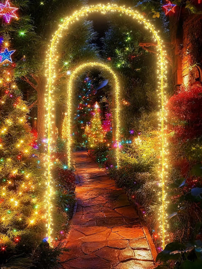 Illuminate Your Holidays with Our Stunning 9.5FT Christmas Arch Lights - 460 LED Waterproof String Lights with Timer and 8 Dynamic Modes for Unforgettable Outdoor Celebrations