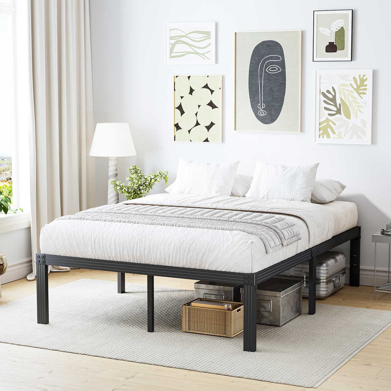14" Queen Metal Bed Frame with Steel Slats, Heavy Duty Mattress Foundation