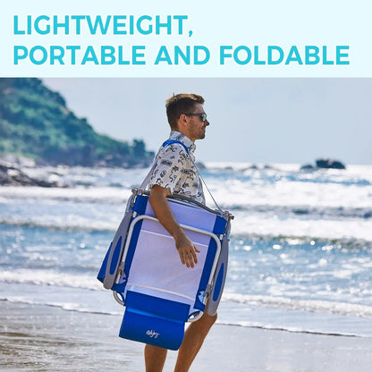 Ultimate Comfort: 4-Position Adjustable Backpack Beach Chair - Lightweight Aluminum Relaxation with Headrest, Cup Holder, and Towel Rack - Holds Up to 265 lbs!