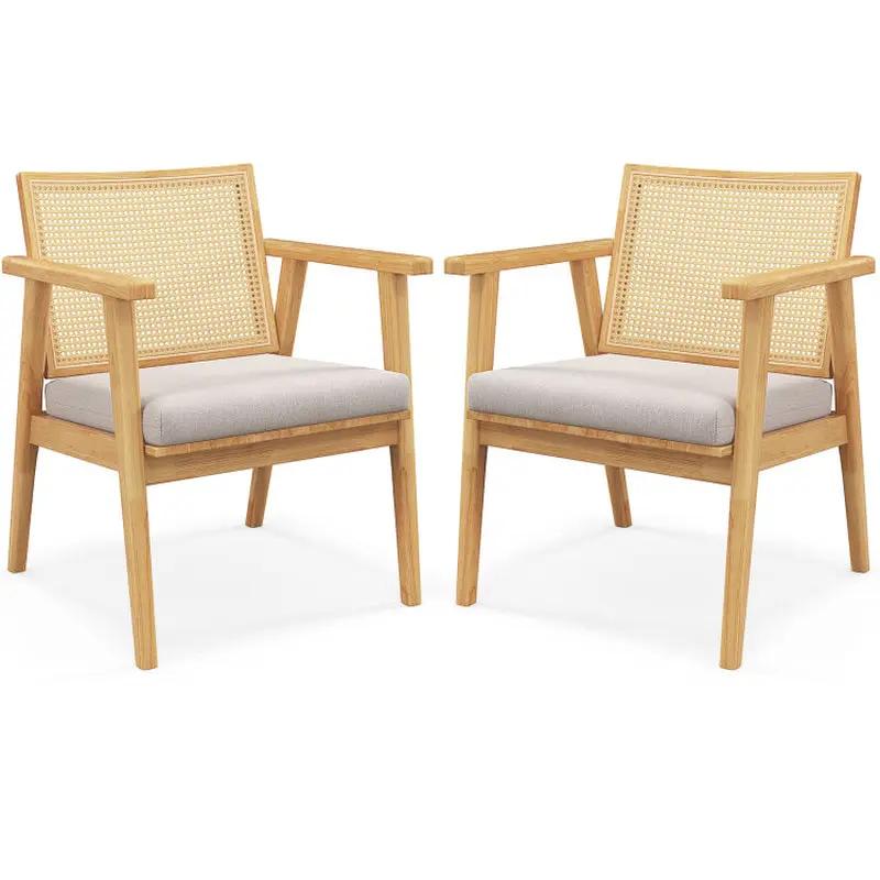 Stylish Set of 2 Mid Century Modern Accent Chairs with Chic Rattan Backs! 🪑✨