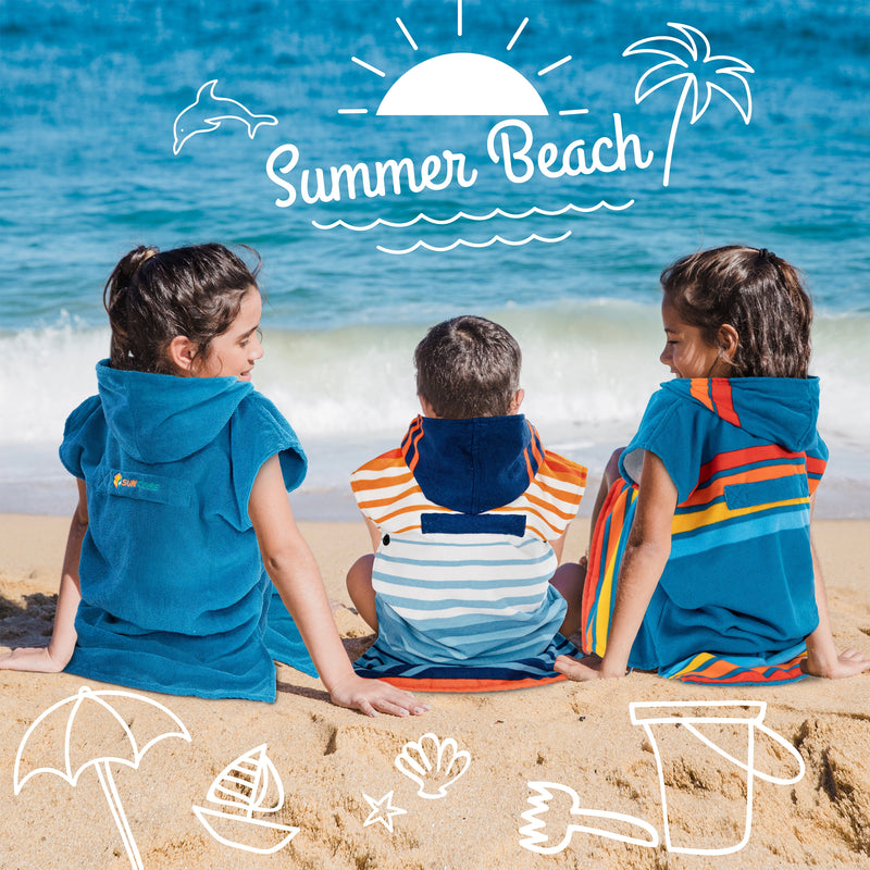 Cool Orange Stripe Kids Changing Robe Surf Poncho - Perfect for Beach Days & Pool Fun! 🏖️🌊 Quick Dry & Stylish for Teens 8-12! 🧡✨