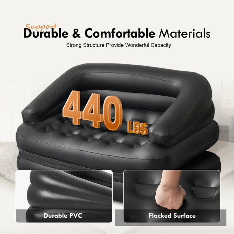 78" X 54" X 24" Inflatable Sofa, Air Couch 5-In-1, Black