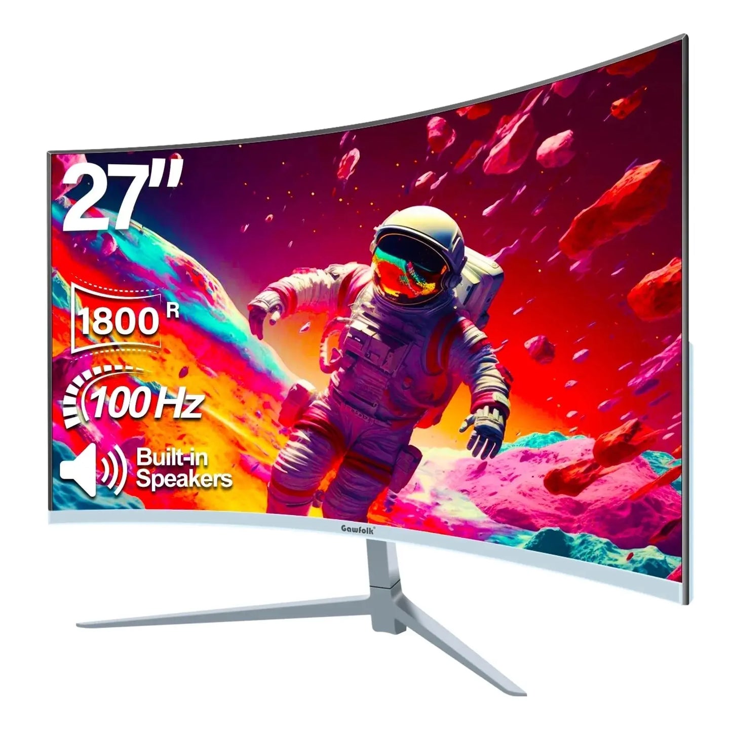 27-Inch Curved Gaming Monitor with 100Hz Refresh Rate and Built-In Speakers - FHD 1080P, Frameless Design in Elegant White