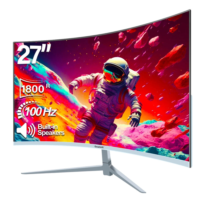 27-Inch Curved Gaming Monitor with 100Hz Refresh Rate and Built-In Speakers - FHD 1080P, Frameless Design in Elegant White