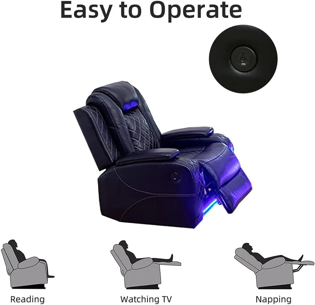 Power Recliner Sofa Set, Black Leather 3 Pieces Sectional Couch, Living Room Furniture Sets with LED Light, Modern Power Reclining Sets with Storage Console/Cup Holder for Living Room