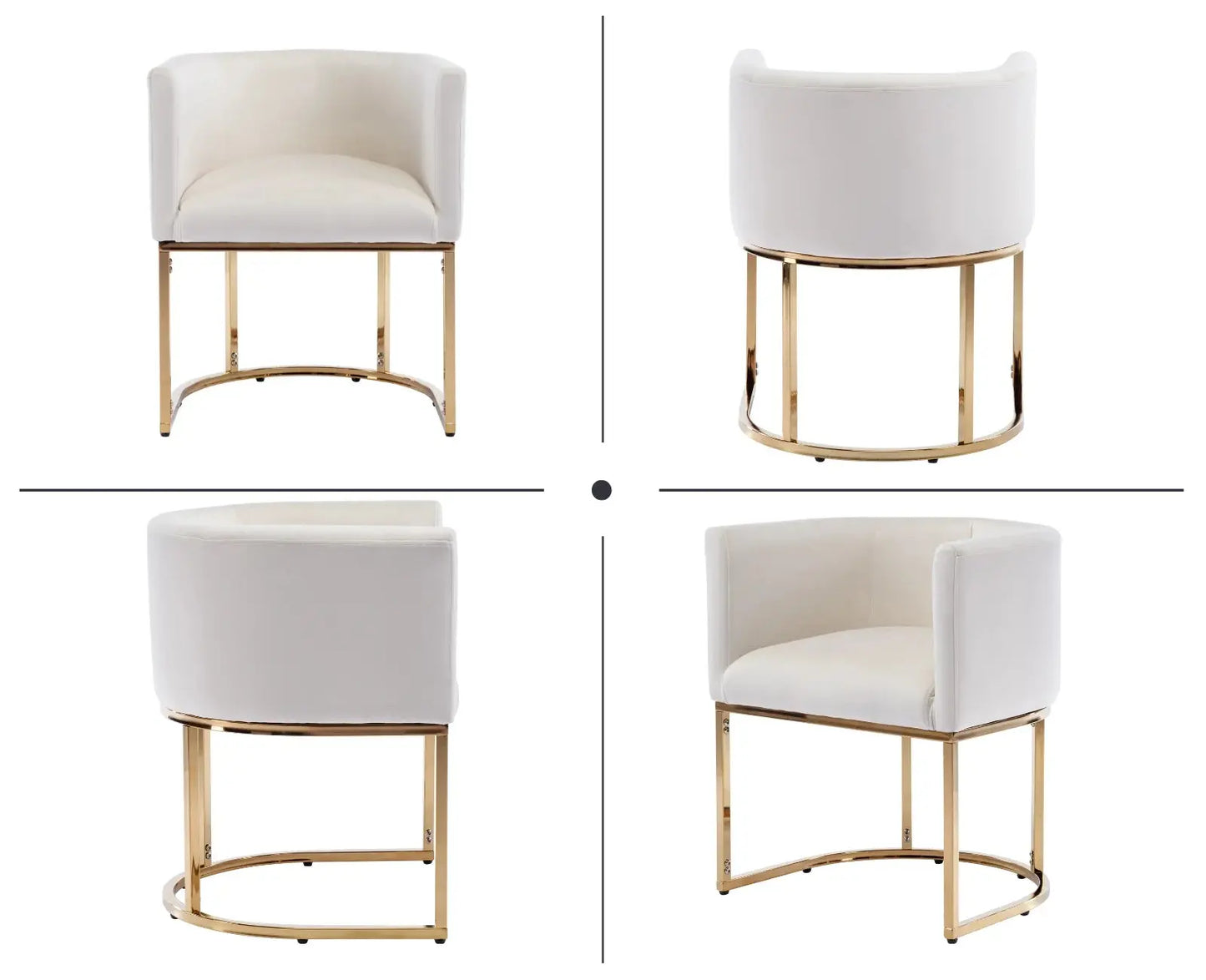 Modern Velvet Dining Chair, Mid-Century Upholstered Barrel Kitchen Chairs Fabric Side Chair with Metal Legs and Curved Back for Living Room Dining Room Bedroom, White