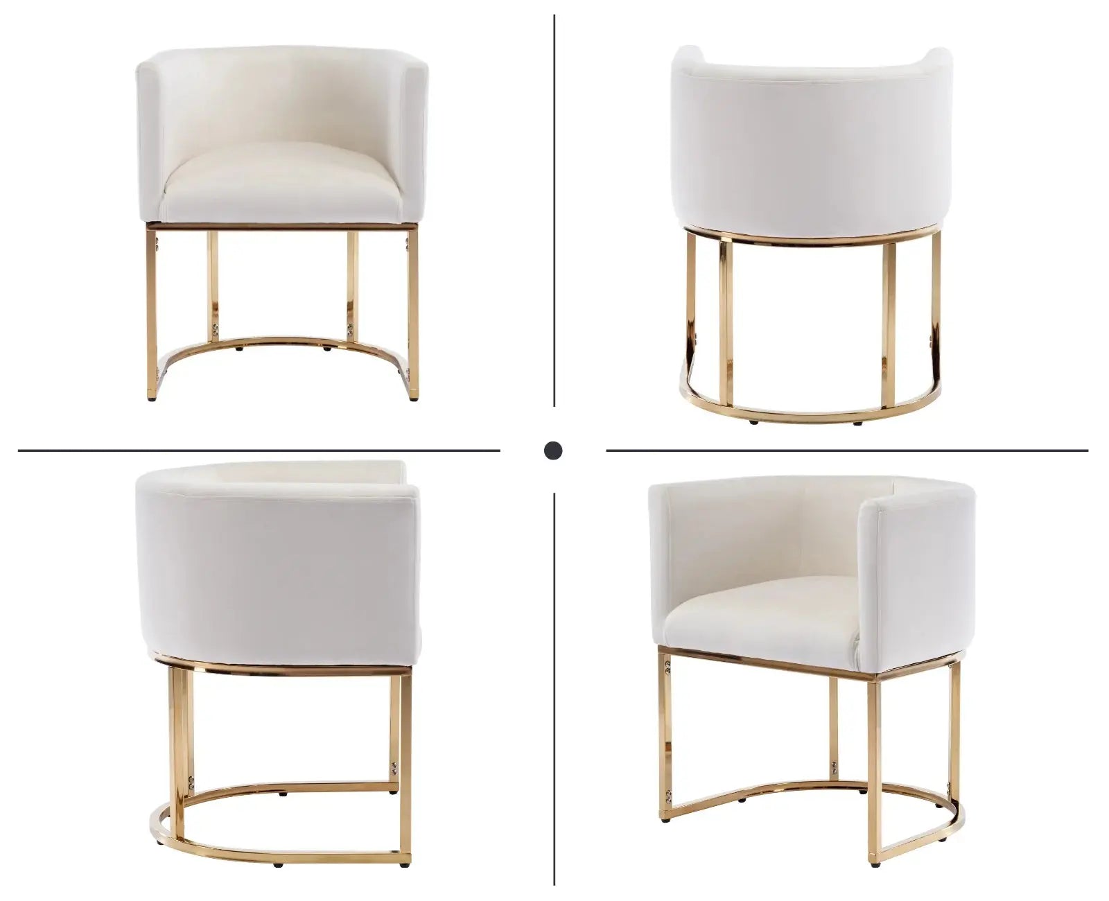 Modern Velvet Dining Chair, Mid-Century Upholstered Barrel Kitchen Chairs Fabric Side Chair with Metal Legs and Curved Back for Living Room Dining Room Bedroom, White