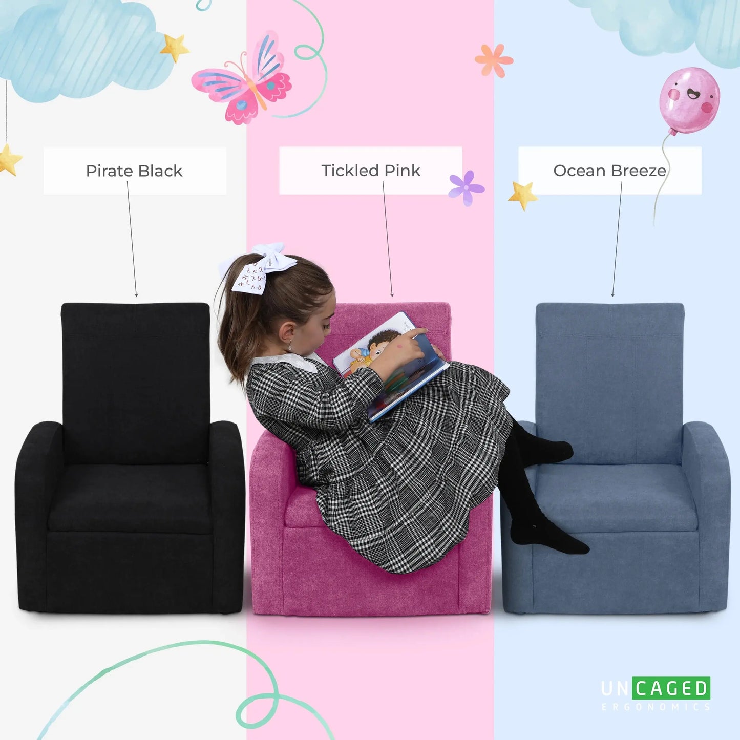 STASH Comfy Kids Sofa Chair – Cute Toddler Chair Toy Storage Chest. Kids Folding Chair Converts to an Ottoman. Small Toddler Chairs for Girls Boys Supports 200Lbs! Kids Lounge Chair Kids Chair Comfy