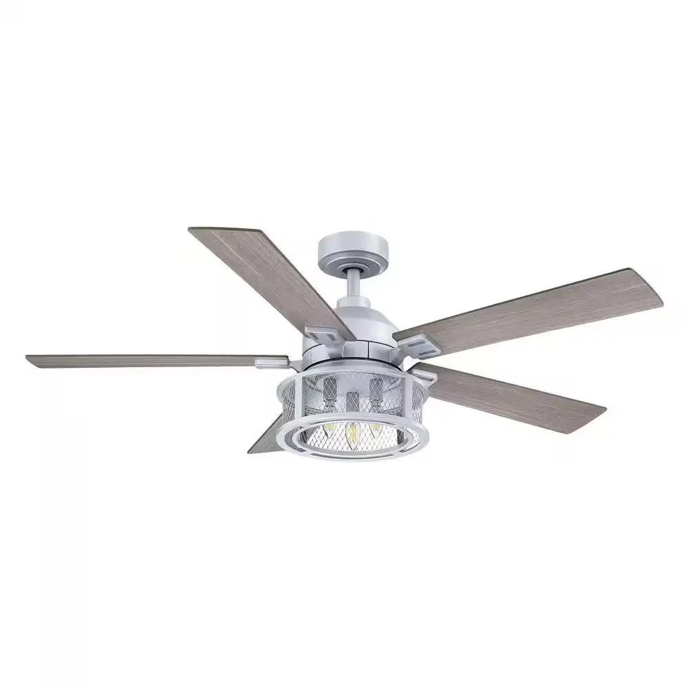 52 In. Indoor Industrial Mesh Metal Reversible Blades Black Ceiling Fan with Light Kit and Remote Control