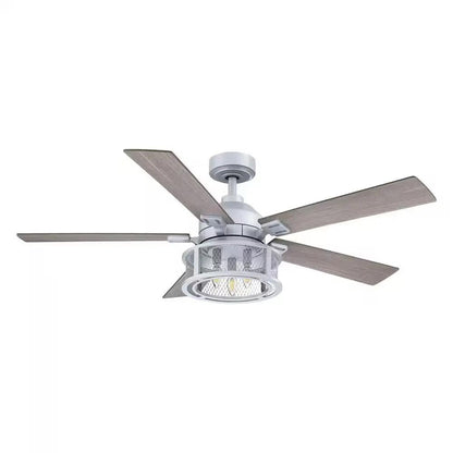 52 In. Indoor Industrial Mesh Metal Reversible Blades Black Ceiling Fan with Light Kit and Remote Control