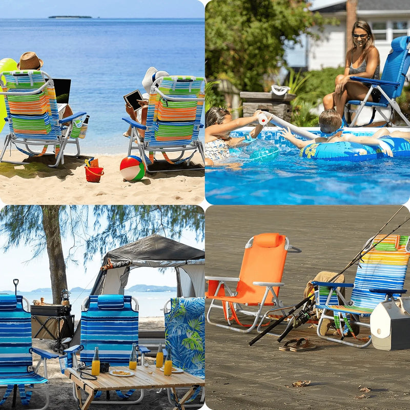 Chill in Style: Portable Backpack Beach Chairs with Cup Holder & Towel Rack! 🏖️🌊🪑