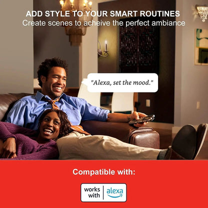 Alexa Light Bulb, E12 Smart Bulbs, Edison Bulbs Bluetooth Mesh, 40 Watt Candelabra Light Bulbs 2700K B11, Smart Bulbs That Work with Alexa, Dimmable & Group Control, No Hub Request, 4 Pack