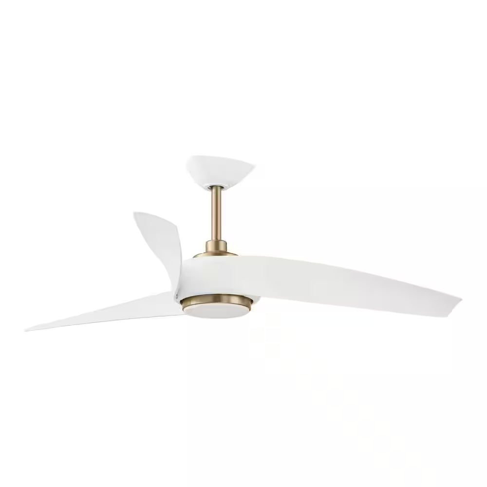 Tudor 56 In. Indoor Brushed Gold with White Blades Ceiling Fan with Adjustable White Integrated LED with Remote Included