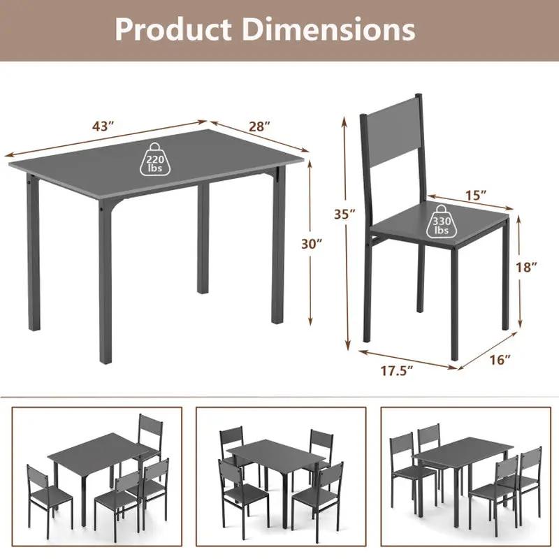 Stylish 5-Piece Industrial Dining Table Set for 4 – Perfect for Modern Kitchens