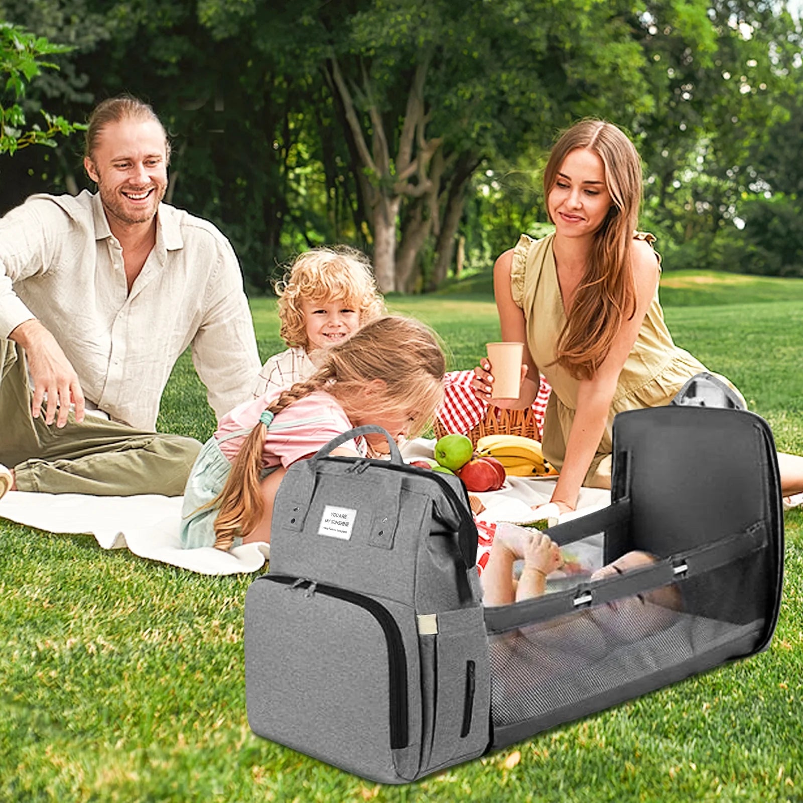 Multifunctional Gray Baby Diaper Backpack with USB Charging Port - The Ultimate Travel Companion for Modern Parents!