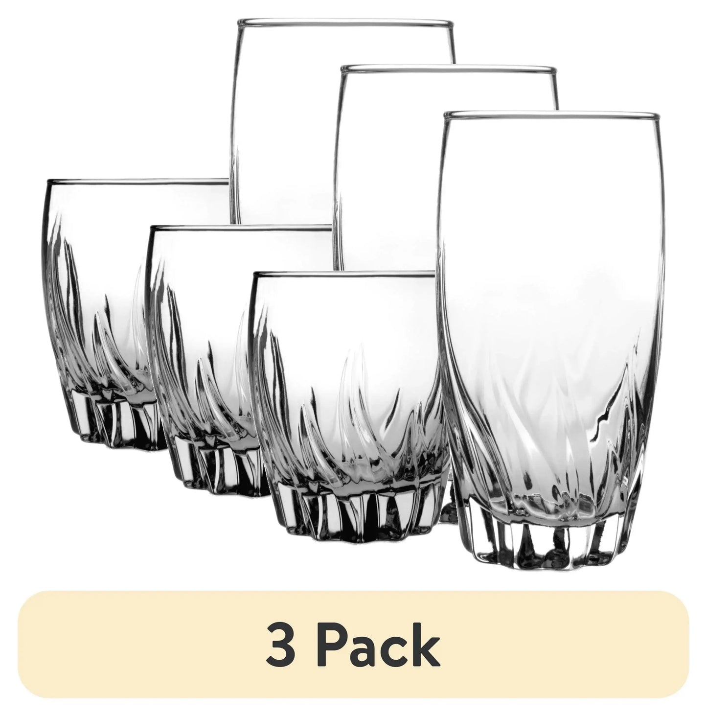 (3 Pack)  12 Piece Radiant Drinking Glasses Set, 16 Oz & 12 Oz Clear Glasses