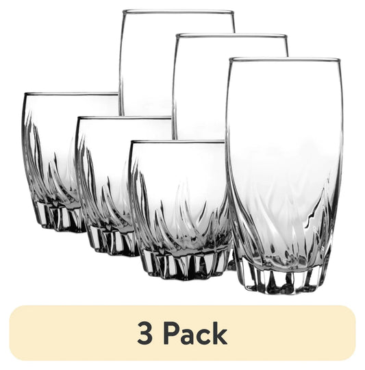 (3 Pack)  12 Piece Radiant Drinking Glasses Set, 16 Oz & 12 Oz Clear Glasses