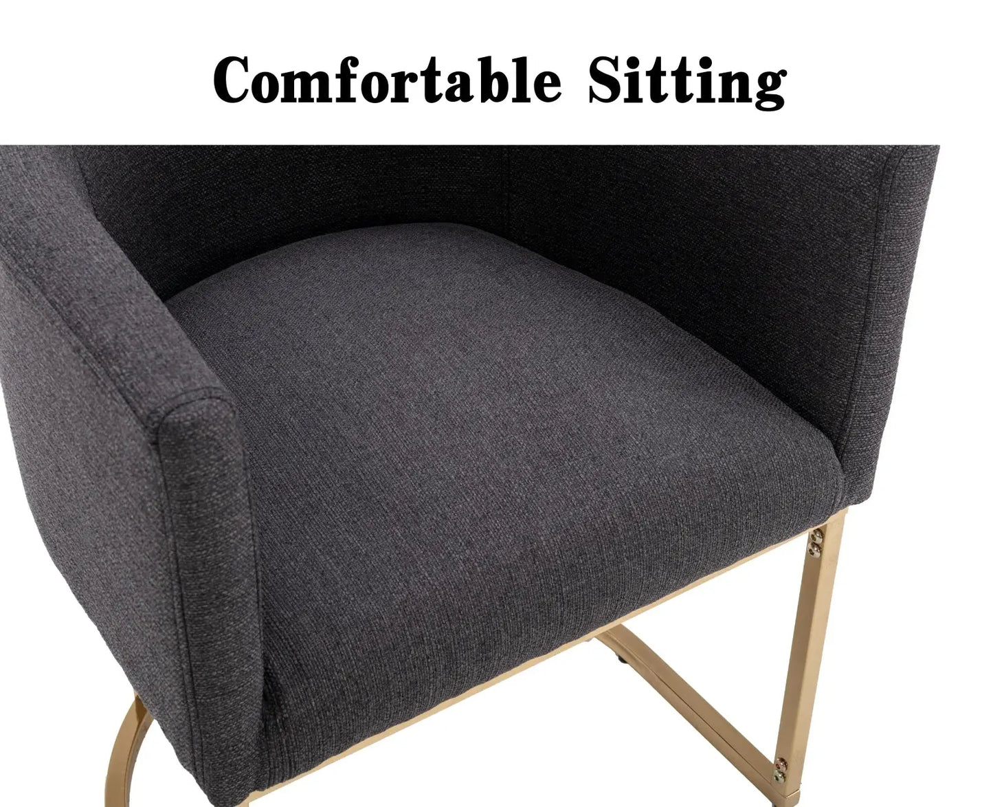 Modern Linen Dining Chair, Mid-Century Upholstered Barrel Kitchen Chairs Fabric Side Chair with Metal Legs and Curved Back for Living Room Dining Room Bedroom, Charcoal