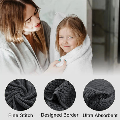8 Piece Towel Set Oversized Soft Cozy Towels 600 GSM Black Plush Towel Set