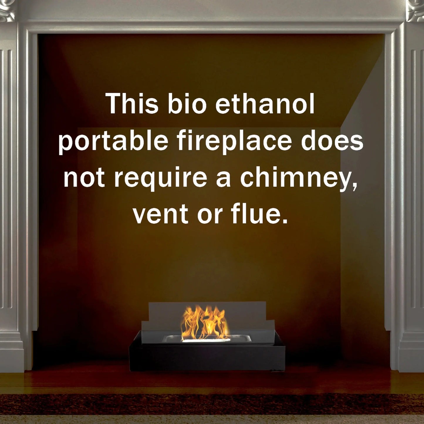 Bio Ethanol Rectangular Portable Firepit - Indoor or Outdoor Ventless Tabletop Firepit with 360-View (Black)