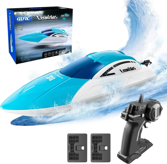 S4 RC Boat - Remote Control Boat for Pools and Lakes, 4 Channel 2.4GHZ Remote Control, and Rechargeable Boat Battery，Blue