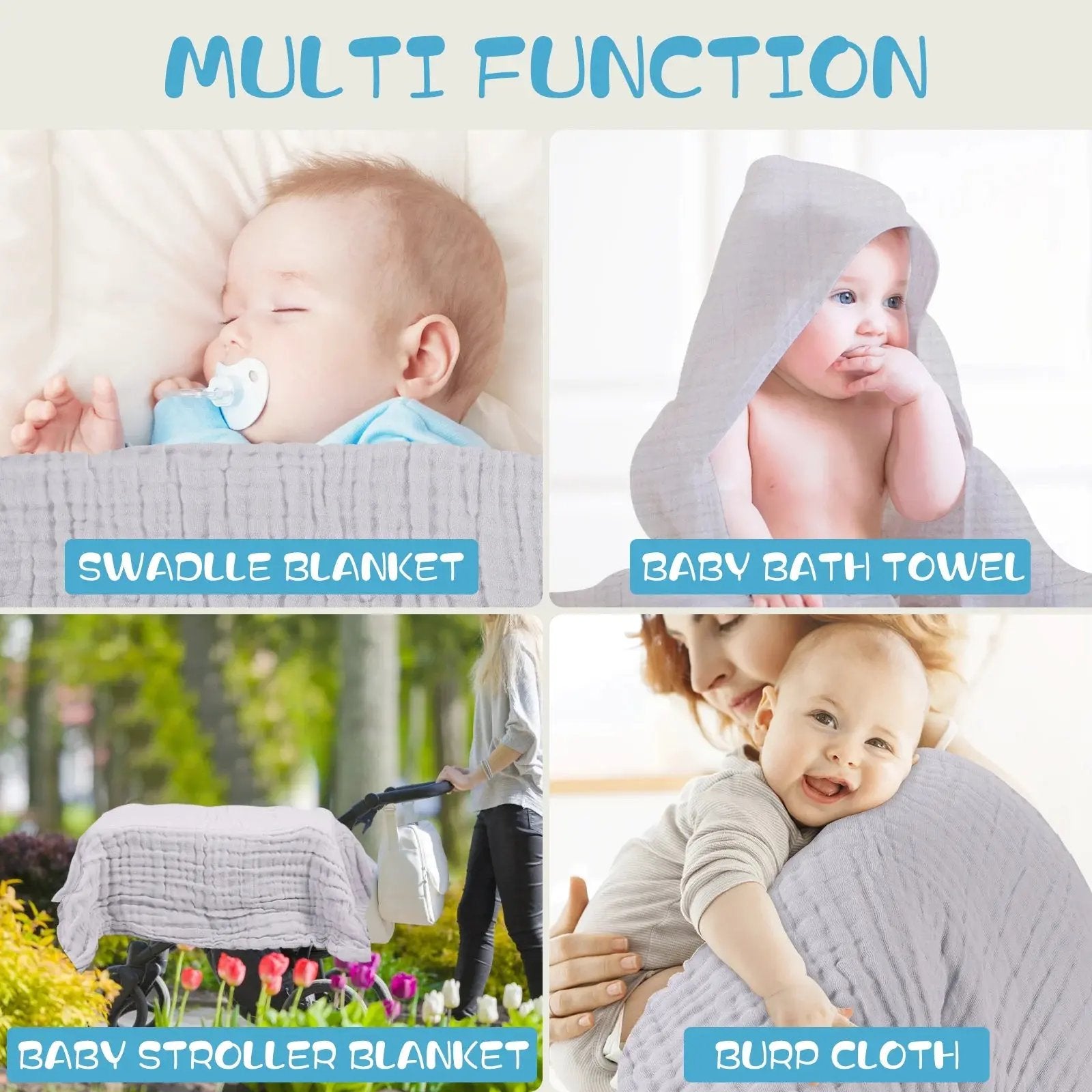 Snuggle Your Little One with Our Soft Muslin Baby Bath Towels - 3 Pack in Cozy Grey! 🛁💖✨