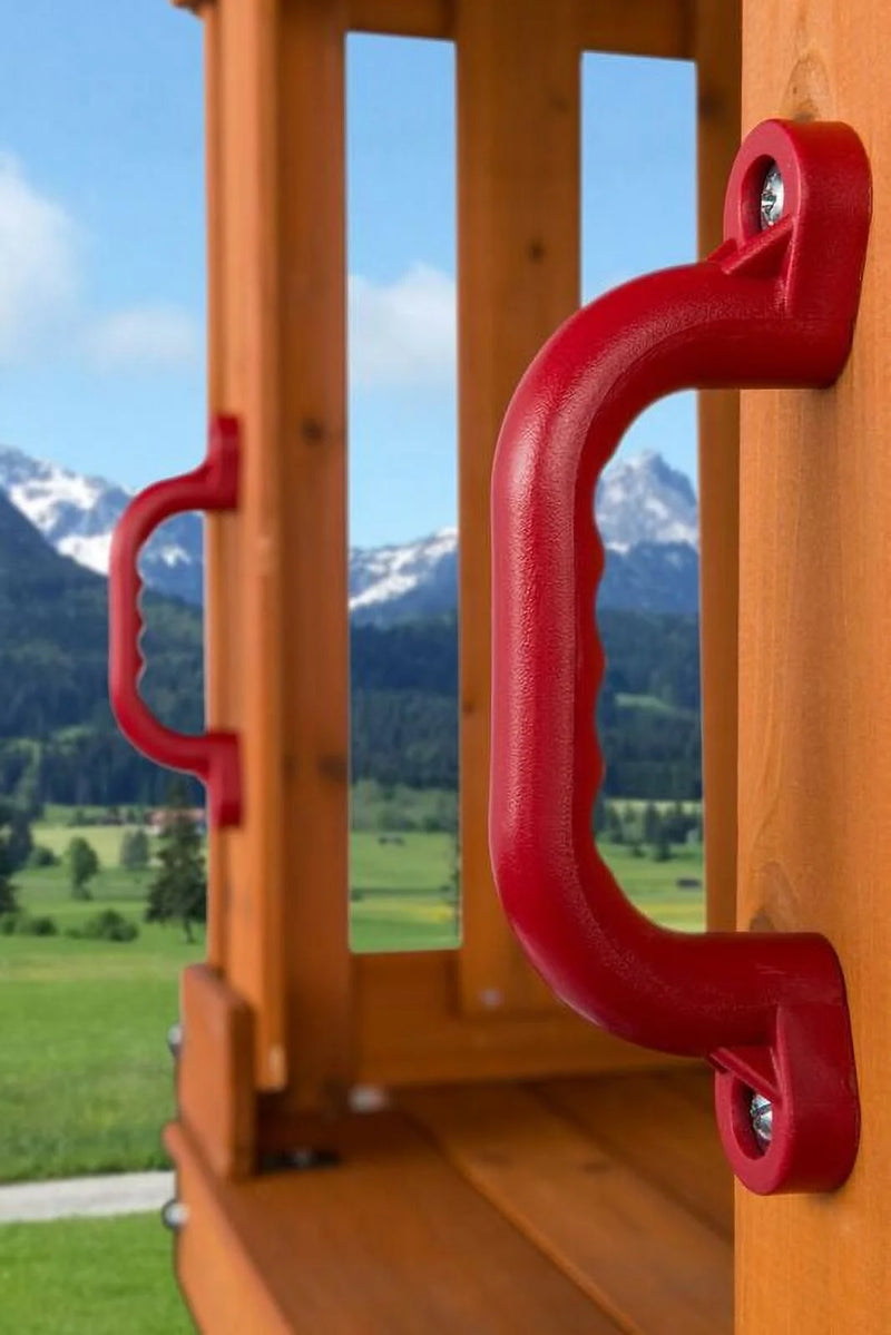 Timber Valley Wooden Playset with Wooden Roof, Glider Swing, Sandbox, Climbing Wall, Ladder, Slide & Belt Swings