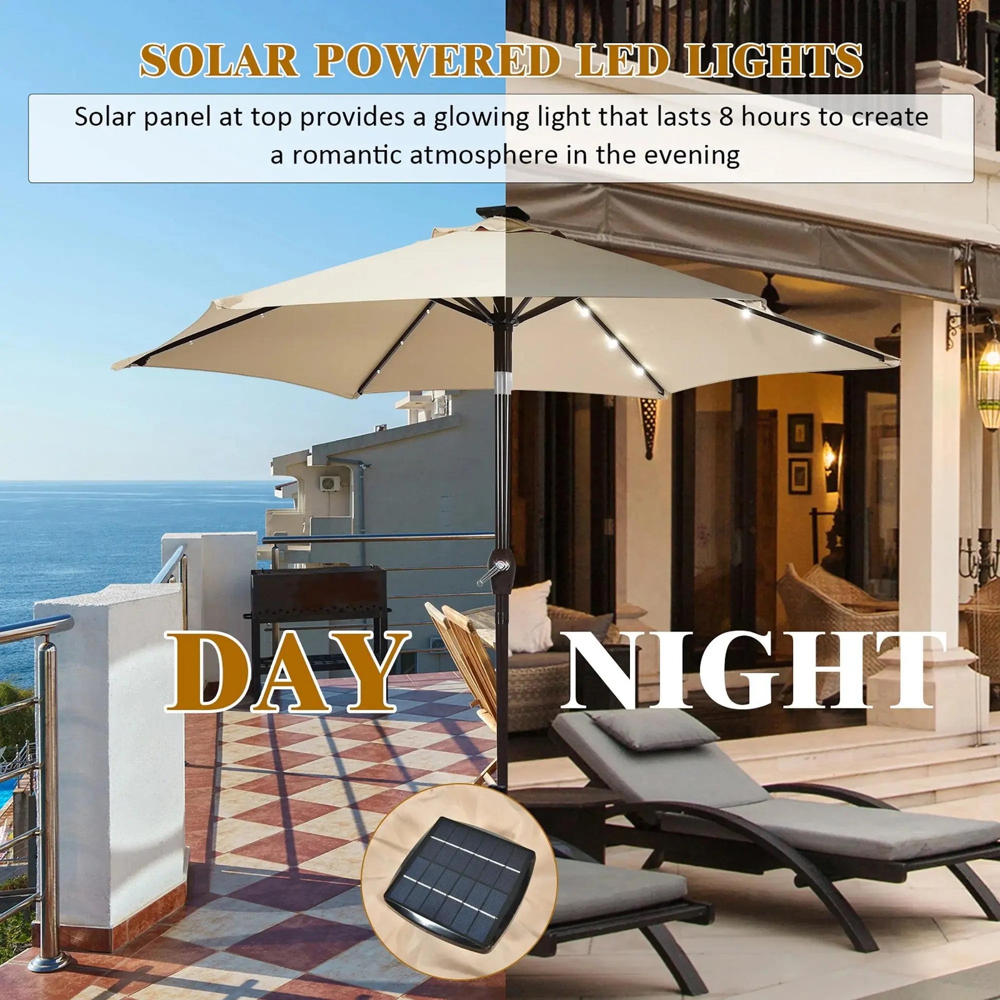 96&quot; Beige Market round Patio Umbrella, Water-Resistant