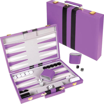 Tiny Backgammon Battle Kit: War of Wits for Grown-Ups & Mini-Mes - Comes with Fancy Leather Fortress & Secret Battle Tips (Purple Power!)