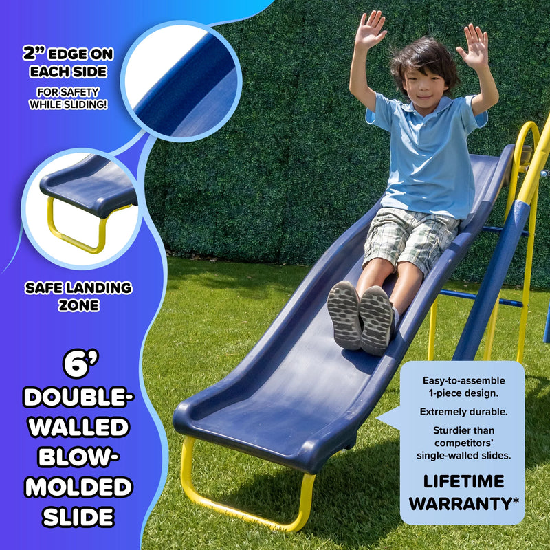 Elevate Playtime! 🌟 Super Star Metal Swing Set with Saucer & Glider Swings + Lifetime Warranty on Slide! Perfect for Kids 3-8! 🛝🎉