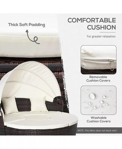 Rat Daybed Patio Furniture Set W/ Adjustable Canopy,