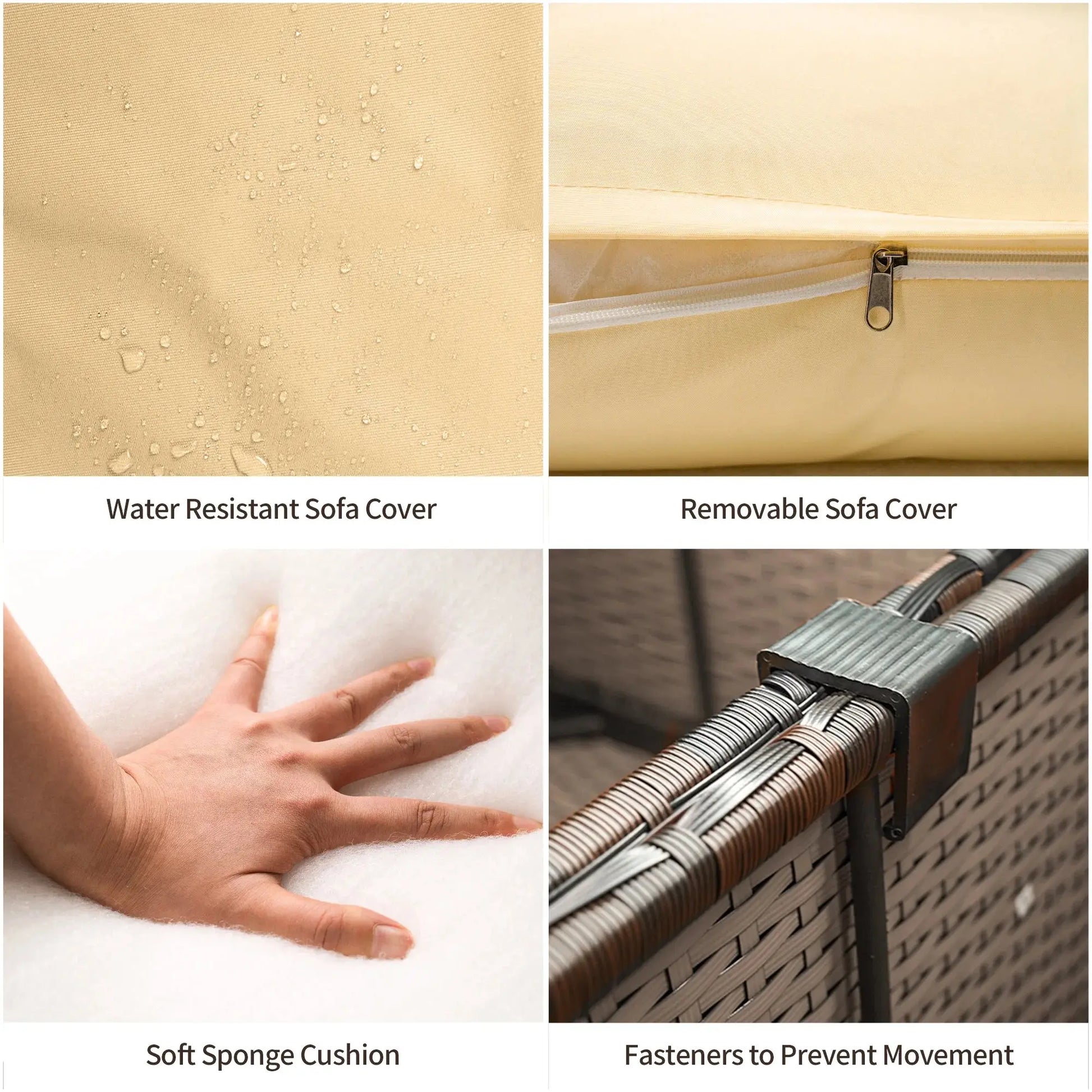 Patio Furniture Set 7-Piece Outdoor Seating Sofa Set with Glass Coffee Table, Beige