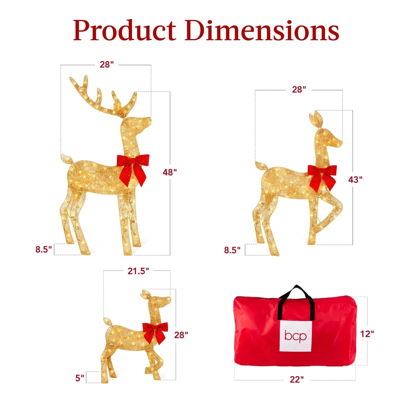 Enchant Your Holidays with Our 3-Piece Lighted 2D Deer Family Set – Stunning Gold Outdoor Decoration with 175 Lights!