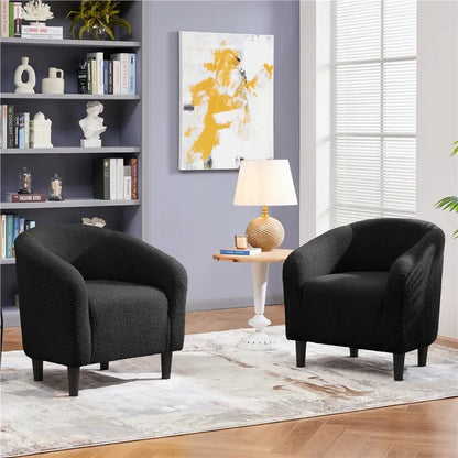 Upholstered Boucle Club Chair Accent Barrel Chair, Black