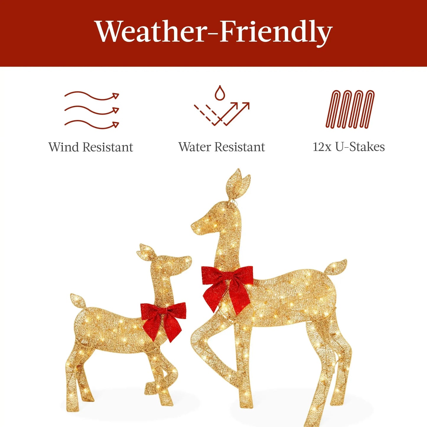 Enchant Your Holidays with Our 3-Piece Lighted 2D Deer Family Set – Stunning Gold Outdoor Decoration with 175 Lights!