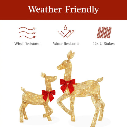 Enchant Your Holidays with Our 3-Piece Lighted 2D Deer Family Set – Stunning Gold Outdoor Decoration with 175 Lights!