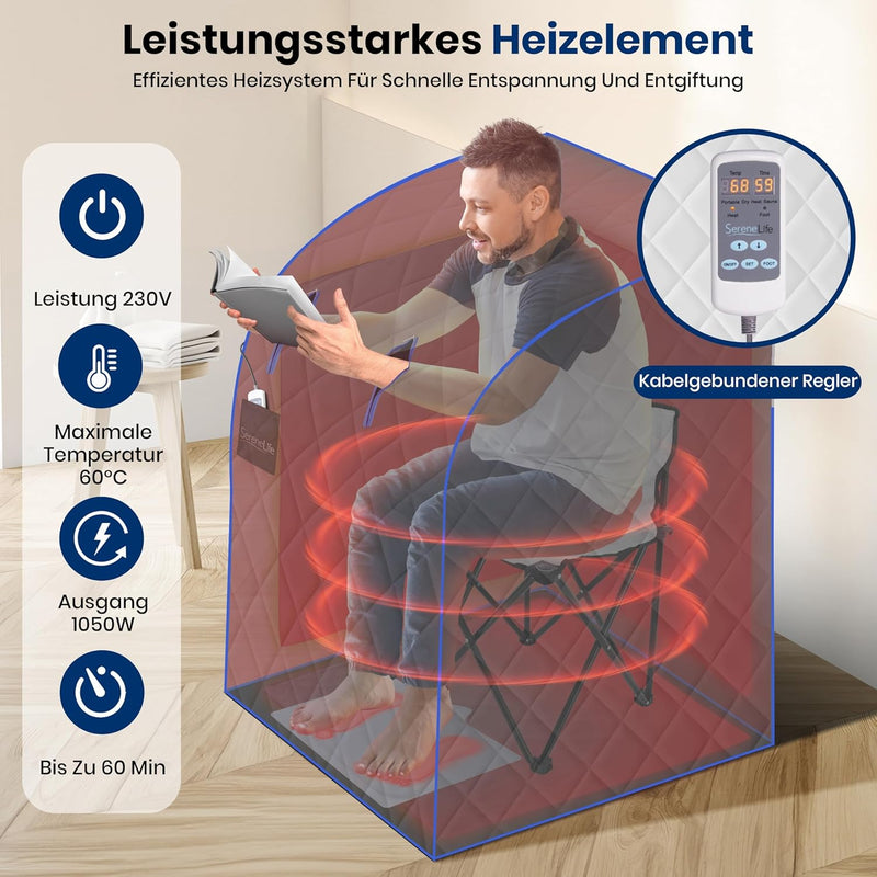 Portable Sauna Box for Home, Infrared Sauna Tent with Heated Foot Pad and Folding Chair, Remote Control In-Home Spa, 38" X 32” - (Silver)