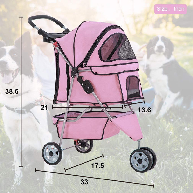 Stylish Pink Pet Stroller for Small Dogs & Cats – Waterproof, Easy to Travel with Cup Holder!
