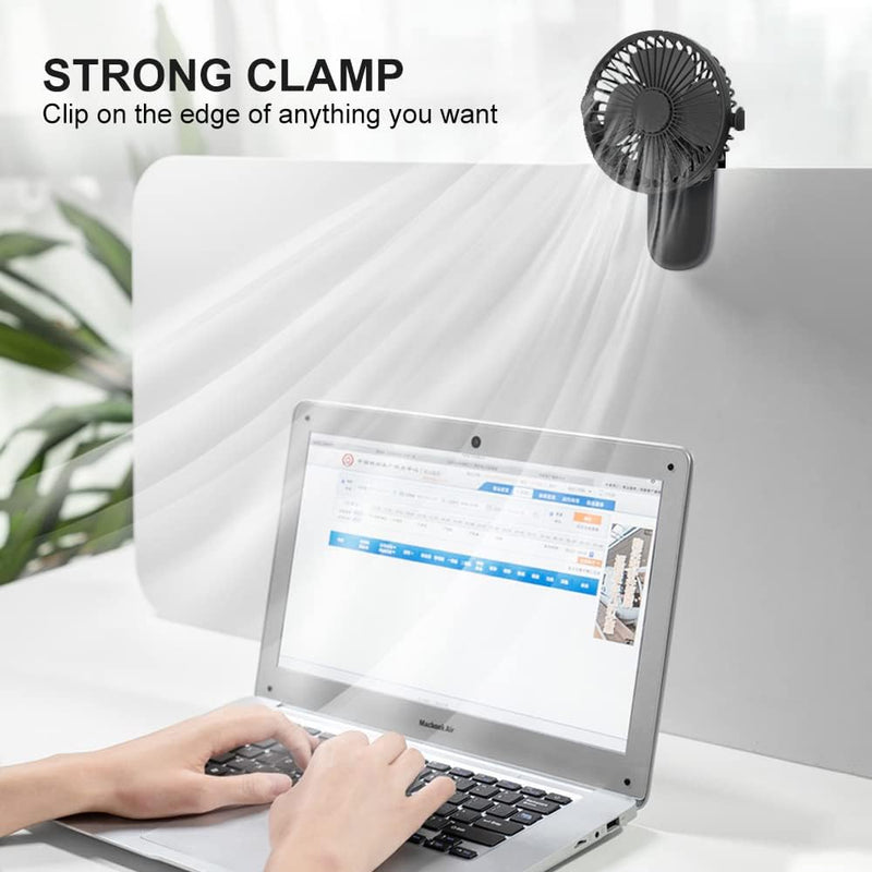 6-Inch Portable Clip-On Fan, Battery-Powered USB Desk Fan with 3 Speed Settings, Adjustable Clamp, 360° Rotation for Office, Home, Dormitory, and Stroller (Black)