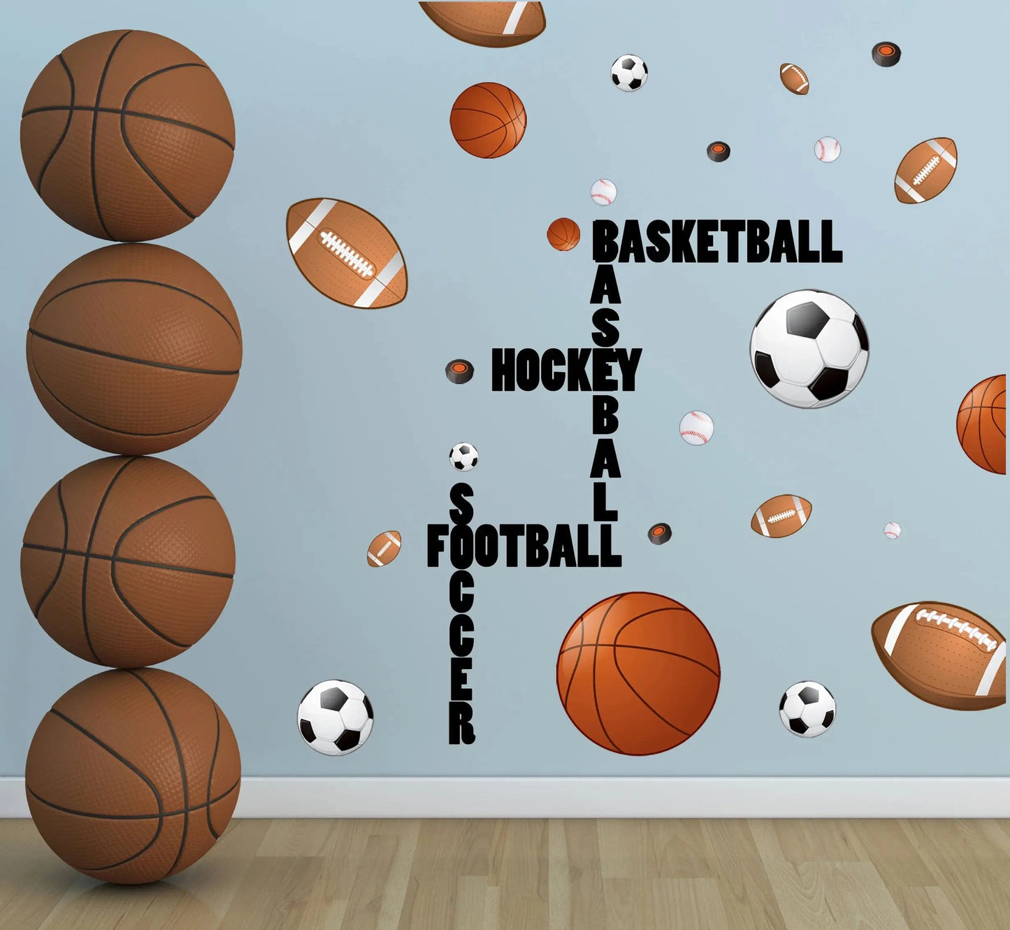 Sports Wall Decals Wall Stickers Soccer Baseball Football Hockey Basketball (28) Decals1"-14"