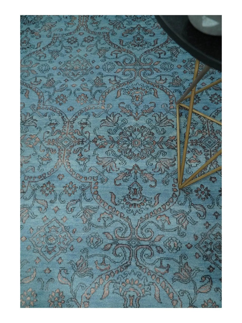 9x12 Fine Hand Knotted Blue and Brown Traditional Vintage Persian Wool and Silk Area Rug | AGR32 The Rug Decor