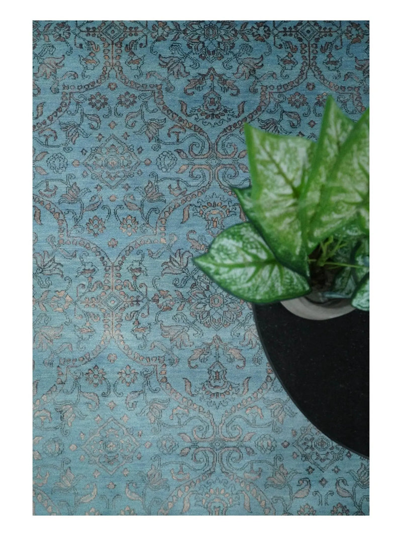 9x12 Fine Hand Knotted Blue and Brown Traditional Vintage Persian Wool and Silk Area Rug | AGR32 The Rug Decor