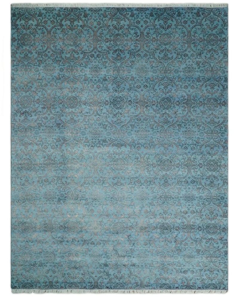 9x12 Fine Hand Knotted Blue and Brown Traditional Vintage Persian Wool and Silk Area Rug | AGR32 The Rug Decor